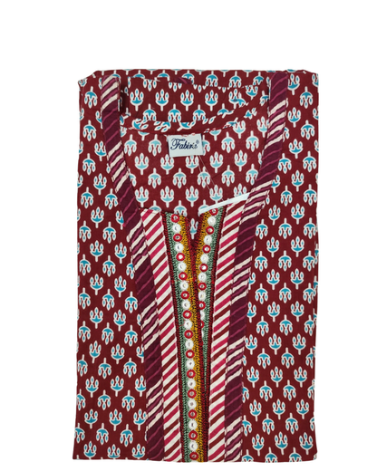 A - line Gown - Buti Motif print - Rama Green & Maroon - 550A17