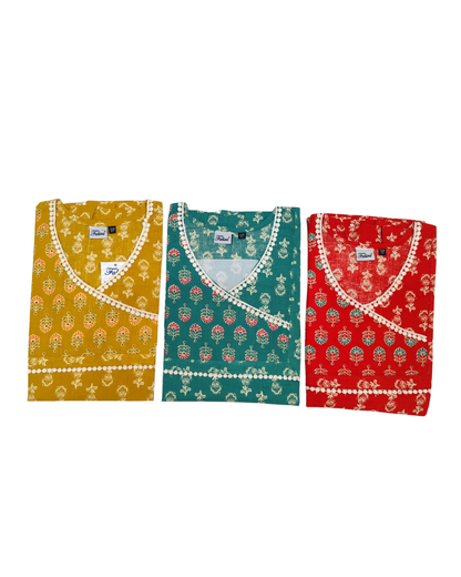 A - line Slim Fit Gown – Floral Buti print -   Navy Blue, Mustard, Green & Orange - 550S11