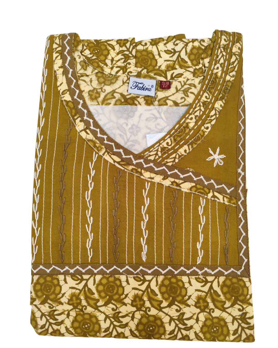 A - line Slim Fit Gown – Floral Vine print - Maroon & Green - 550S12