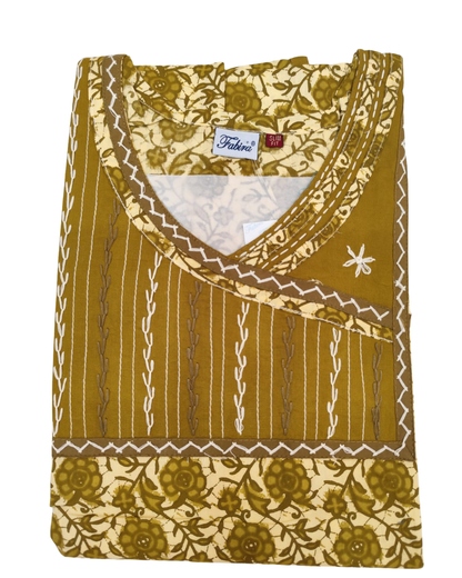 A - line Slim Fit Gown – Floral Vine print - Maroon & Green - 550S12