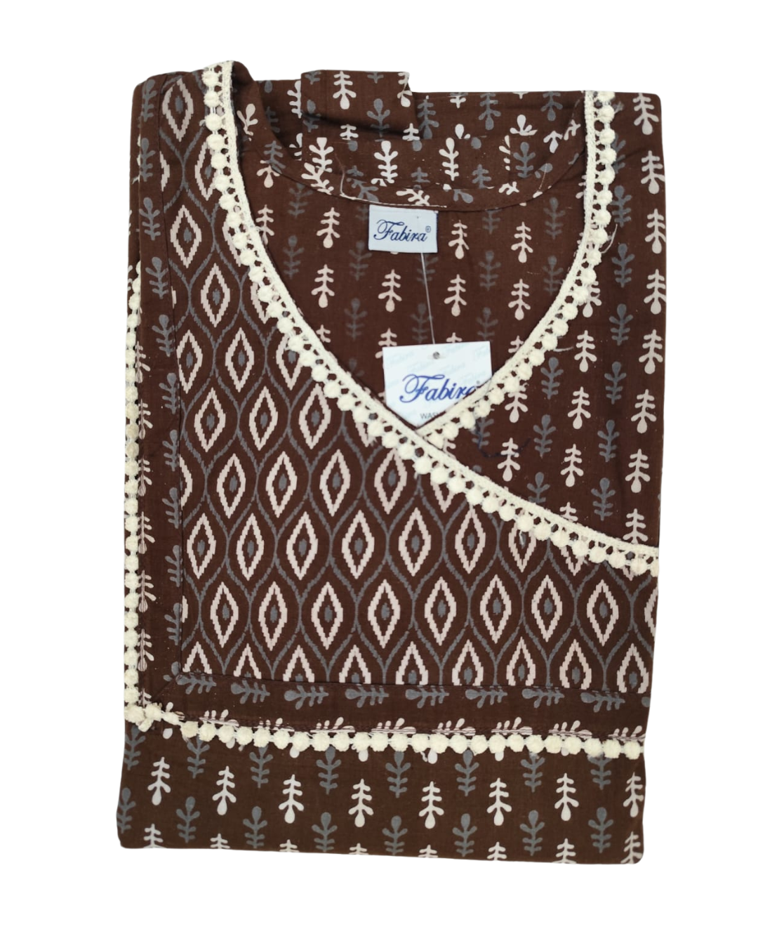 A - line Gown - Buti print - Dark Green & Coffee Brown - 550AL15