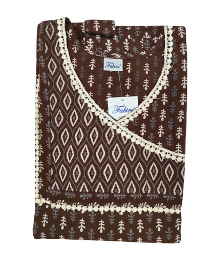 A - line Gown - Buti print - Dark Green & Coffee Brown - 550AL15