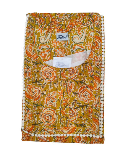 A - line Gown - Rose Floral print - Navy-blue & Yellow - 550AL27