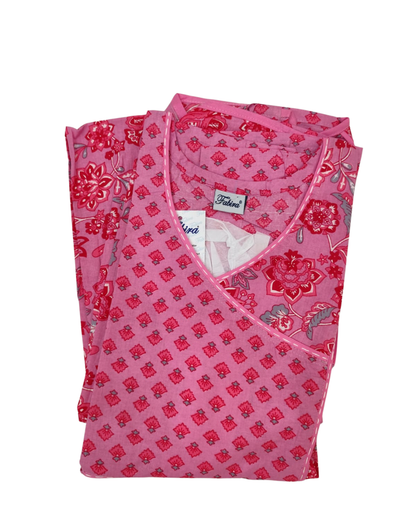 A - line Belt pattern - Buti & Floral print - Dark Blue & Pink - 550B12