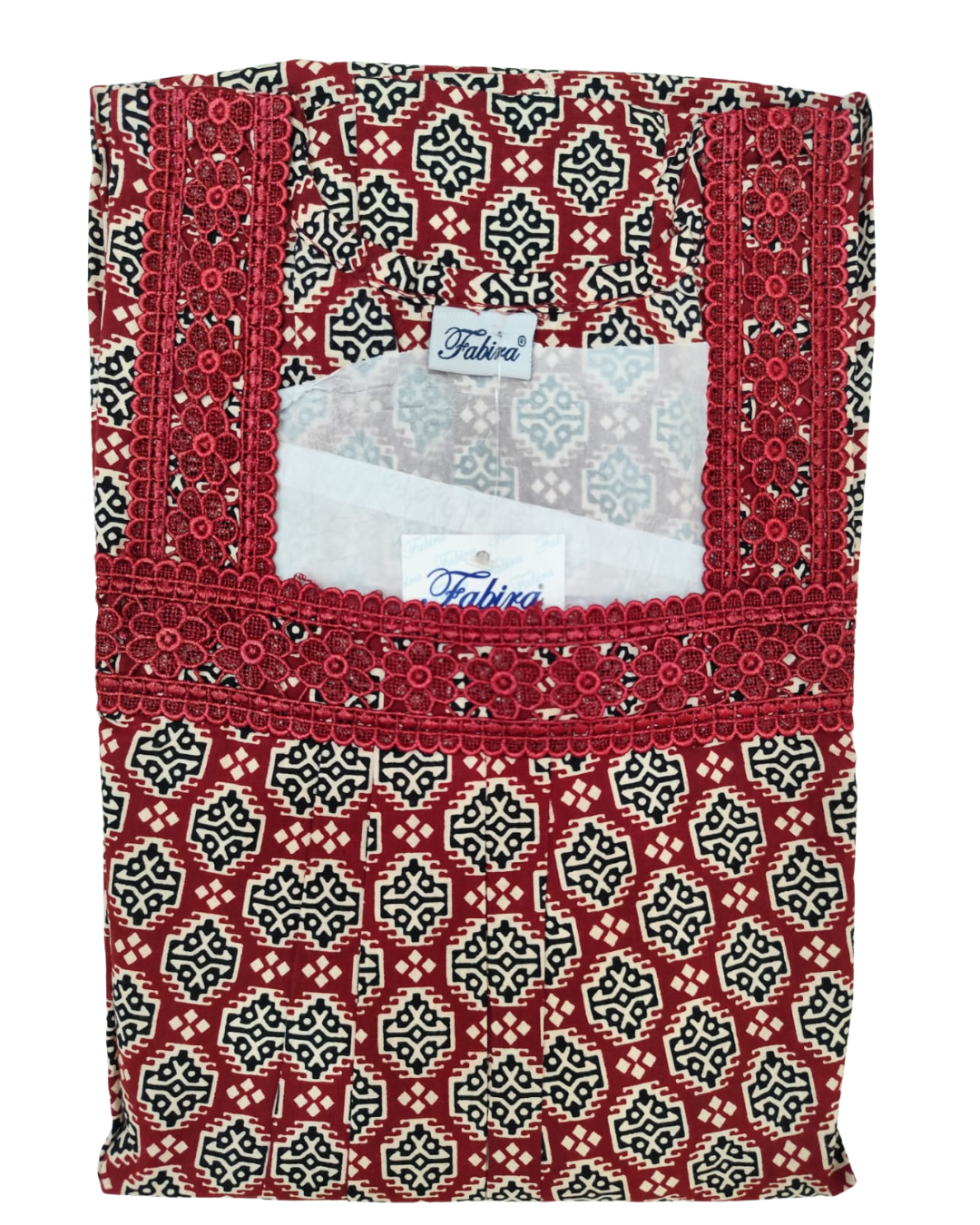 A - line Lace pattern Gown - Geometric print - Black & Maroon - 550LQ03