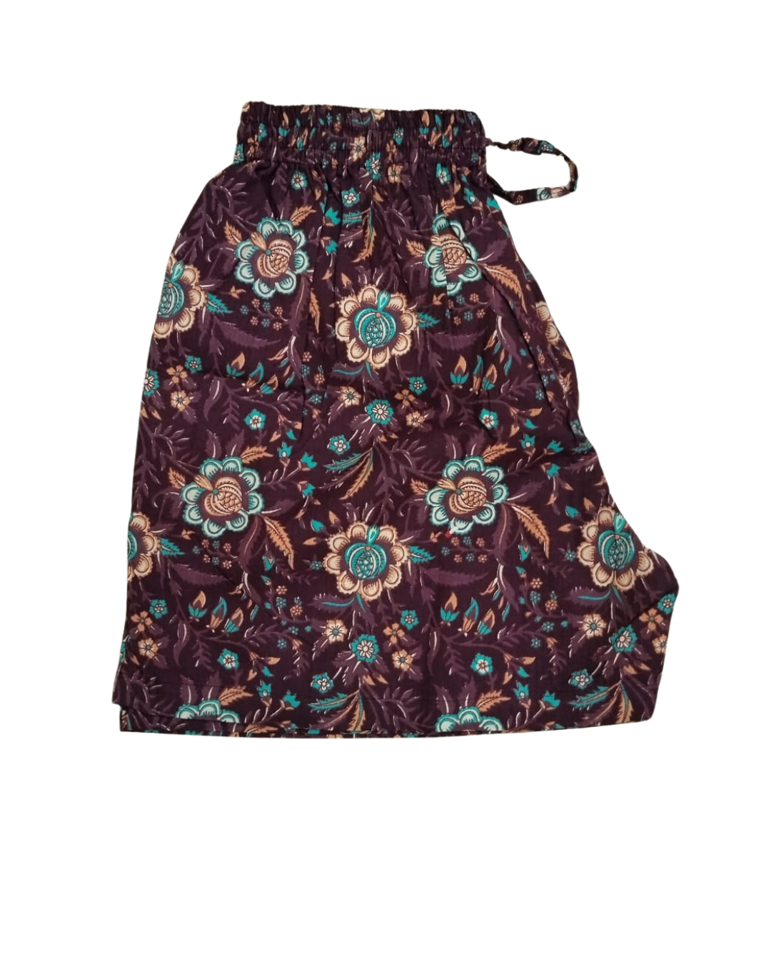 COTTON SHORTS FLORAL MOTIF PRINT - COFFEE BROWN - SHC02