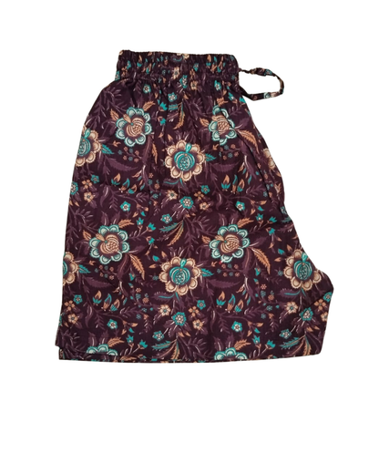 COTTON SHORTS FLORAL MOTIF PRINT - COFFEE BROWN - SHC02