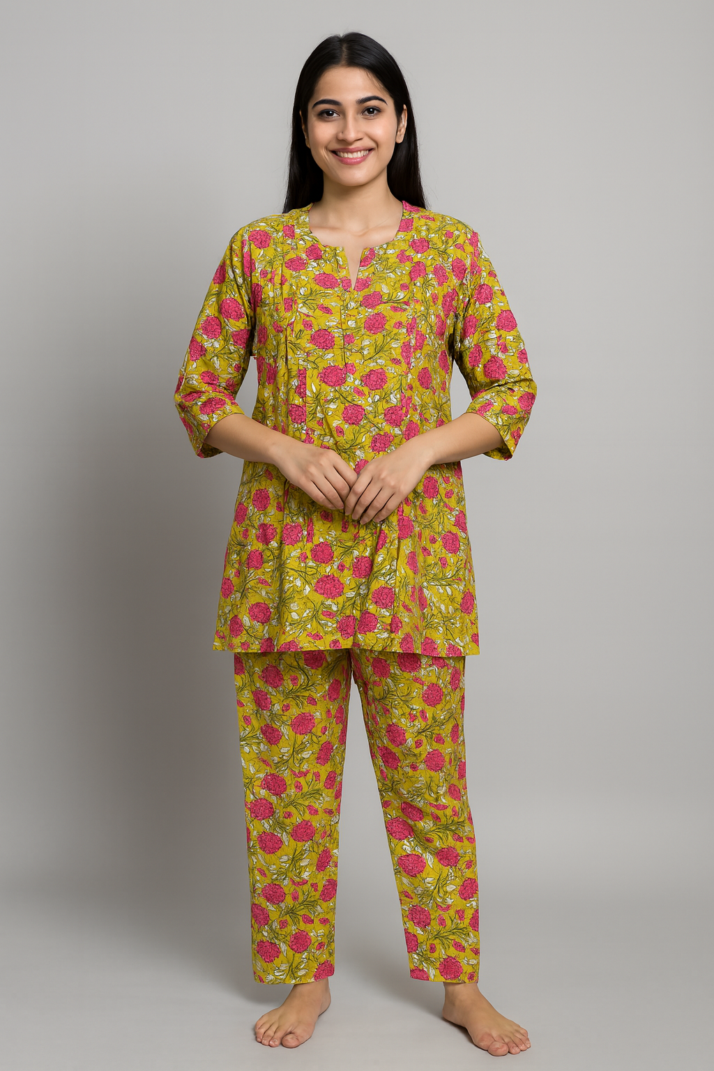 COTTON CORD SET - FLORAL PRINT - MUSTARD YELLOW CS01