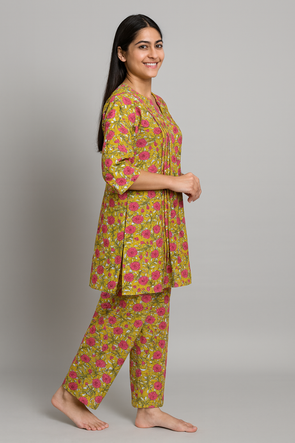 COTTON CORD SET - FLORAL PRINT - MUSTARD YELLOW CS01