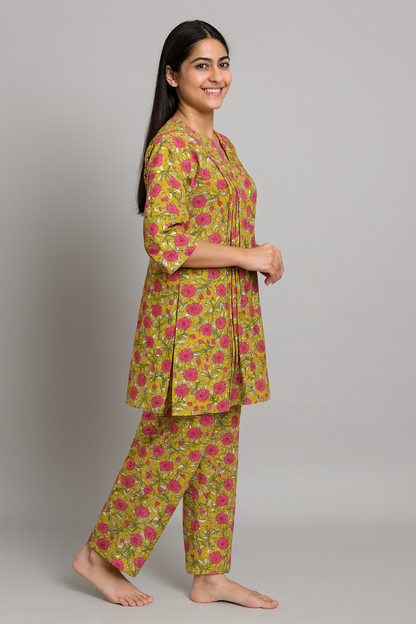 COTTON CORD SET - FLORAL PRINT - MUSTARD YELLOW CS01