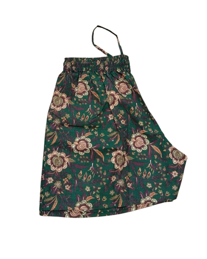 COTTON SHORTS FLORAL MOTIF PRINT - DARK GREEN - SHC01