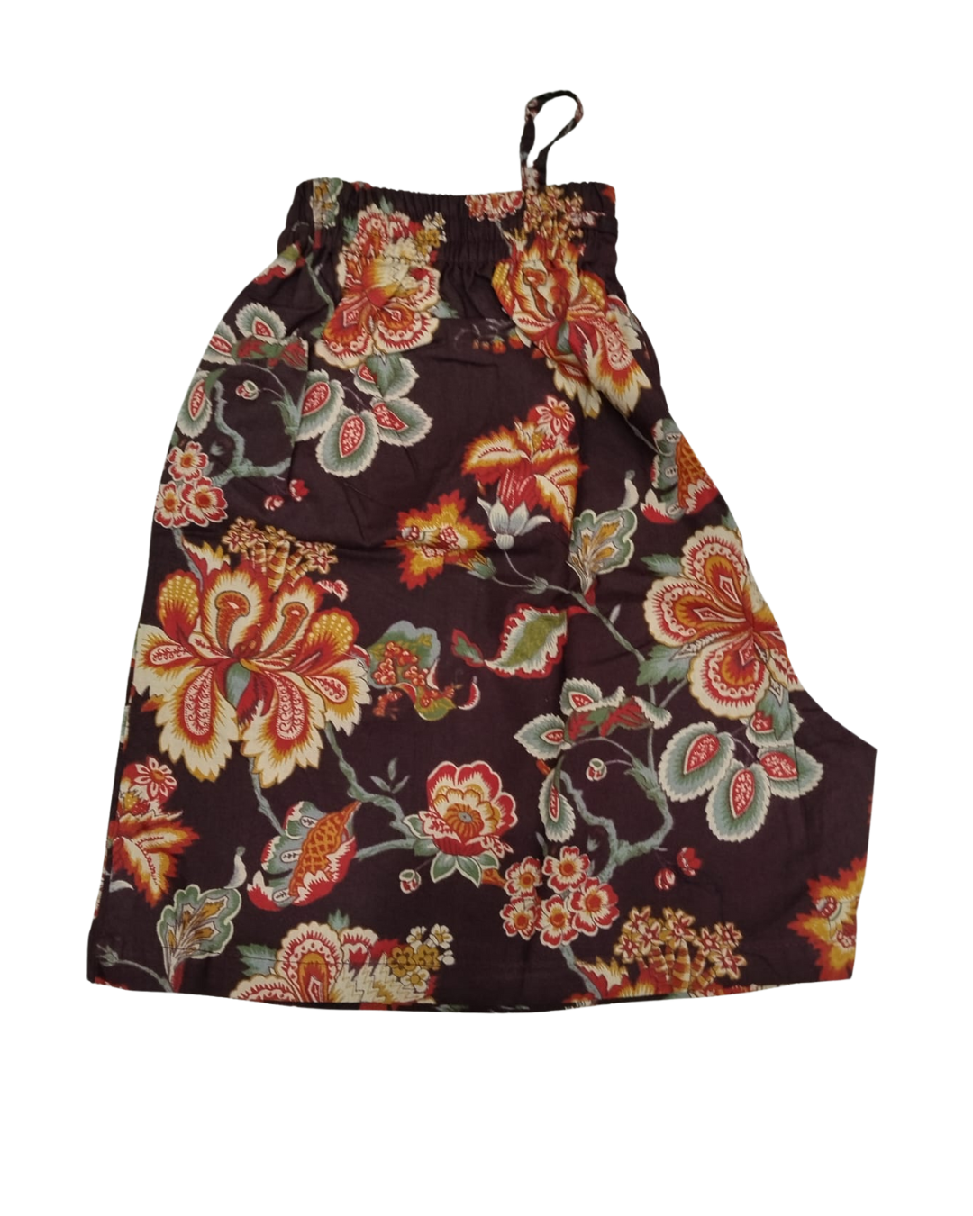 COTTON SHORTS HIBISCUS FLORAL PRINT - COFFEE BROWN - SHC16