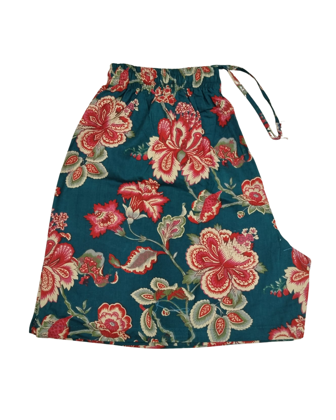 COTTON SHORTS HIBISCUS FLORAL PRINT - FOREST GREEN - SHC13