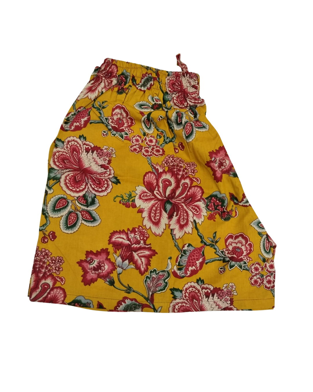 COTTON SHORTS HIBISCUS FLORAL PRINT - MUSTARD - SHC15