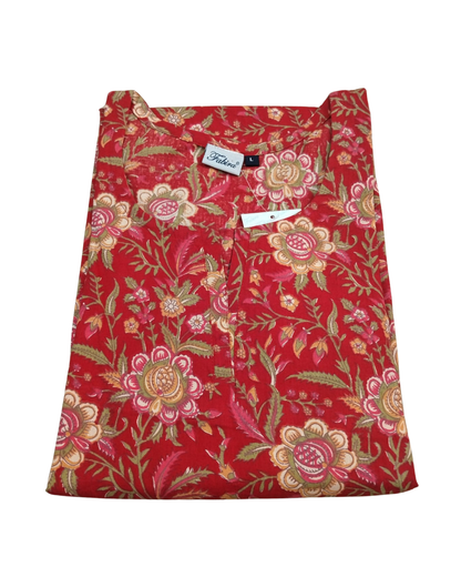 KURTI CORD SET - PATTERN - BOTTLE GREEN, RED & MUSTARD - KNS01