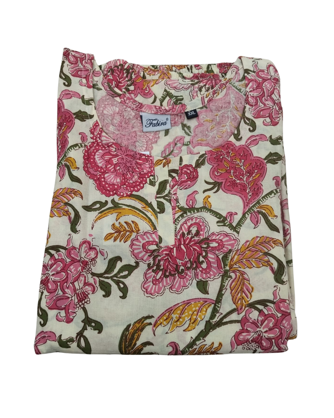 KURTI CORD SET PATTERN - CLASSIC BLUE, PINK, PURPLE & GREY ON CREAM BASE - KNS02-XL & 2XL