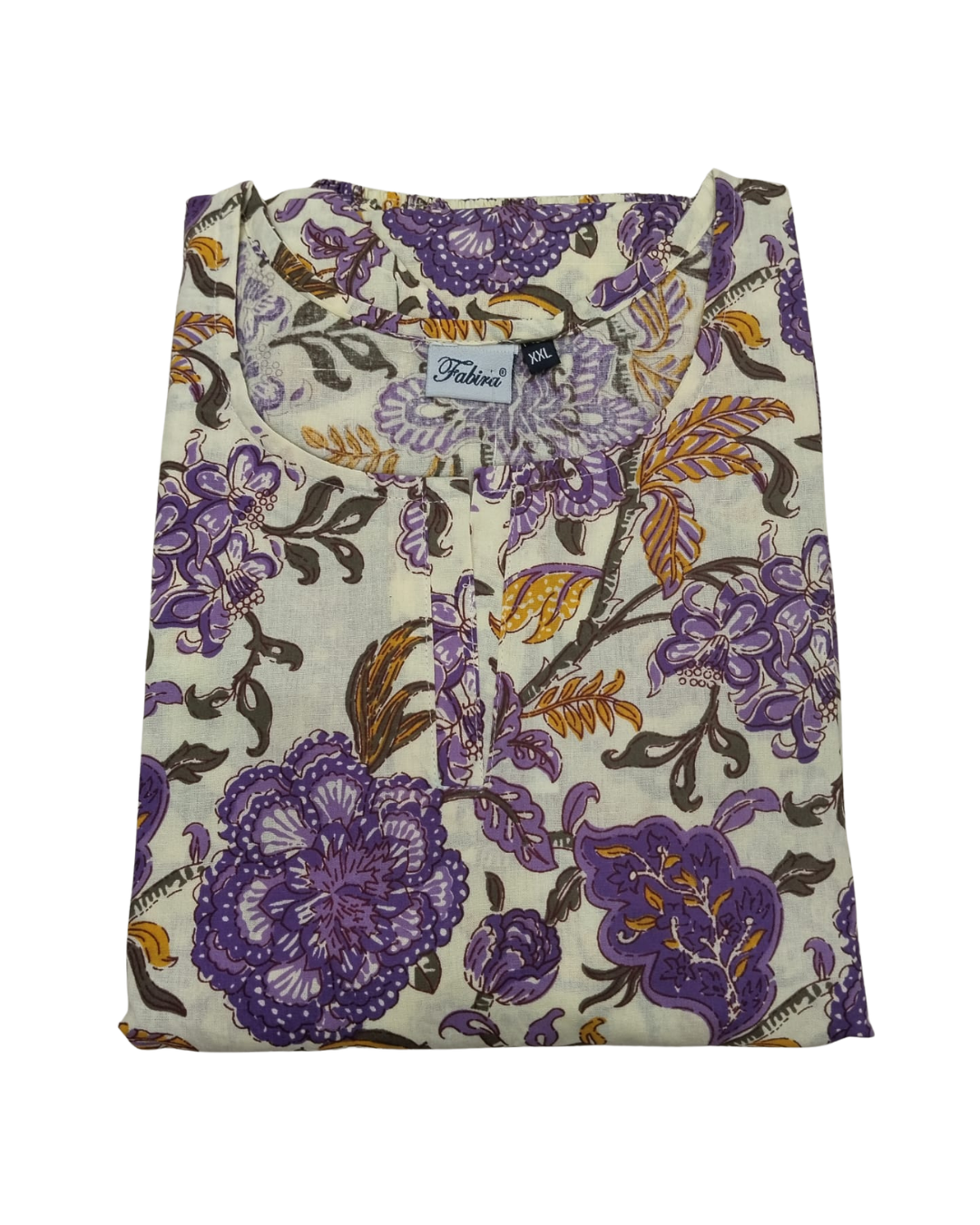 KURTI CORD SET PATTERN - CLASSIC BLUE, PINK, PURPLE & GREY ON CREAM BASE - KNS02-XL & 2XL