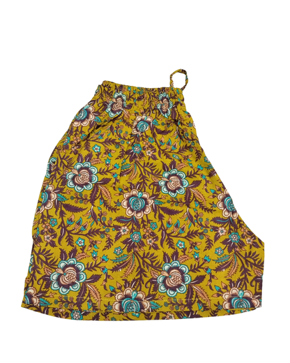COTTON SHORTS FLORAL MOTIF PRINT - MUSTARD - SHC03