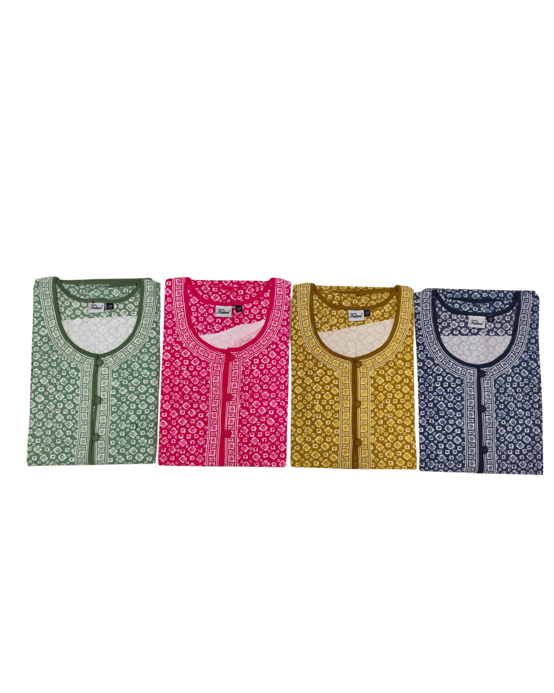 A - line Slim Fit Gown – Micro Floral - Orange, Army Green, Pink, Mustard & Blue - 550S04