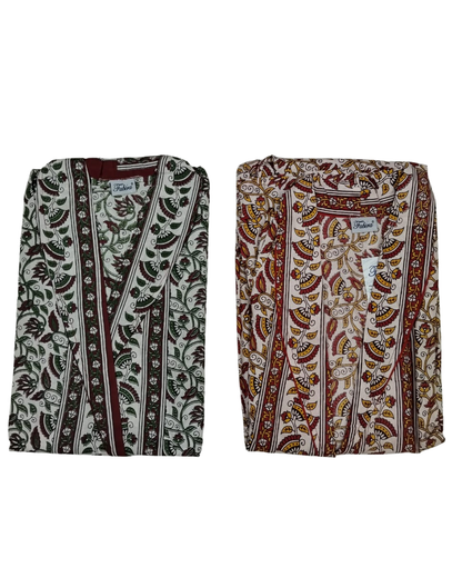 Wrap Gown – Full Length, Block Print - Blue &  Red W502- D