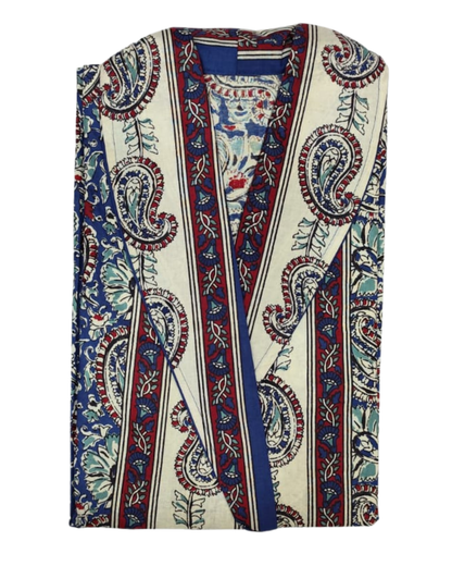 Wrap Gown – Full Length, Koiri Print - Yellow, Royal blue & Maroon - W502- F
