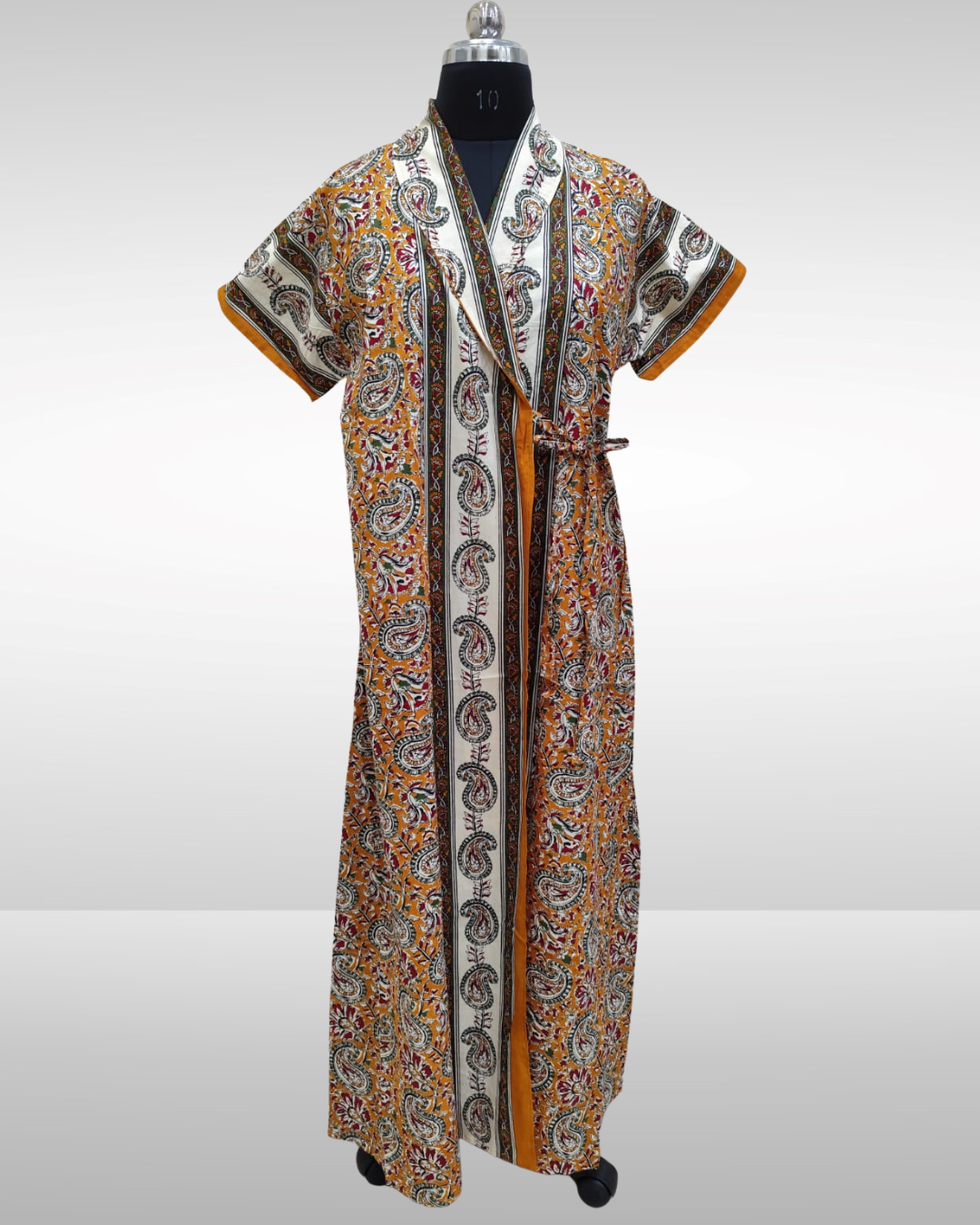Wrap Gown – Full Length, Koiri Print - Yellow, Royal blue & Maroon - W502- F