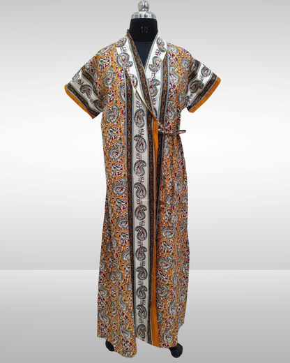 Wrap Gown – Full Length, Koiri Print - Yellow, Royal blue & Maroon - W502- F