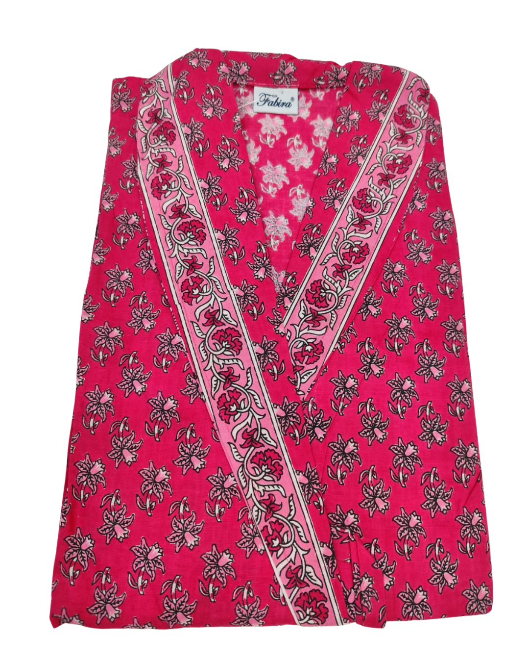 Wrap Gown – Full Length, Mini Floral Print - Coffee Brown & Dark Pink - W502-C