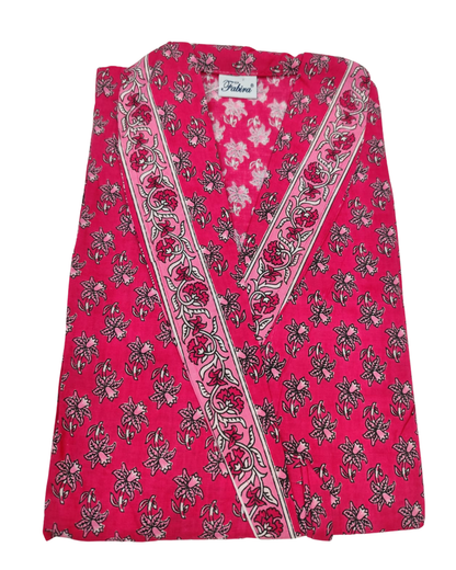 Wrap Gown – Full Length, Mini Floral Print - Coffee Brown & Dark Pink - W502-C