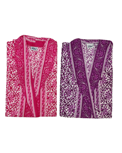 Wrap Gown – Full Length, Vine Print -Teal Green, Pink & Purple - W502- B